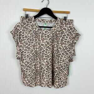 Honeydew Terry Cloth Short Sleeve and Shorts Pajama Set Leopard Size Medium